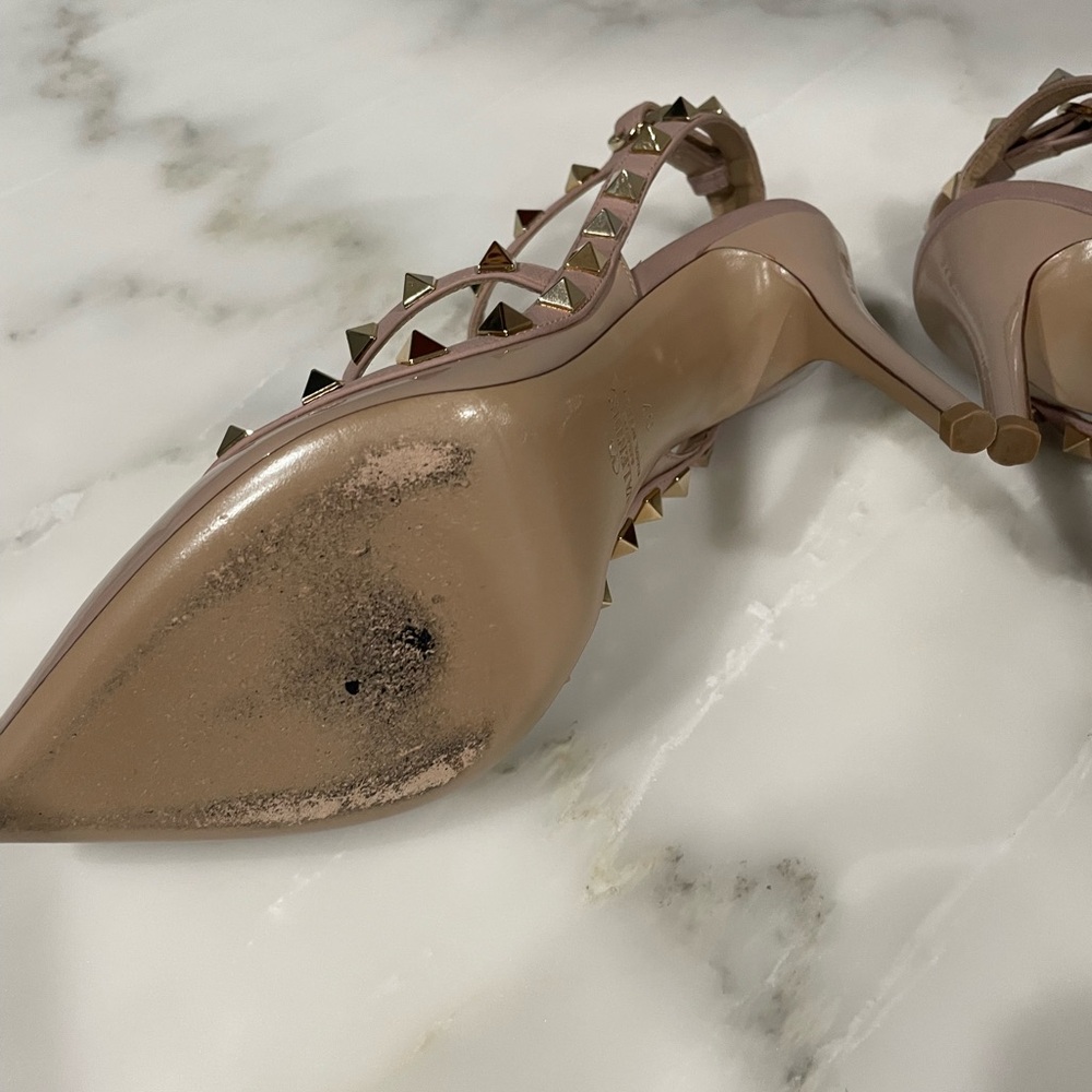 Valentino Garavani Rockstud Patent Leather Pointed Toe Pumps in Blush Pink - Picture 5 of 13